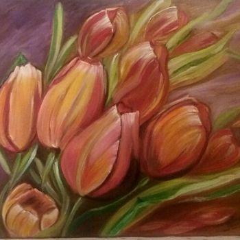 Pintura titulada "Bouquet de tulipes.…" por Catherine Gauvrit, Obra de arte original, Oleo