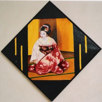 Painting titled ""Geisha au kimono r…" by Opale Isis, Original Artwork, Oil