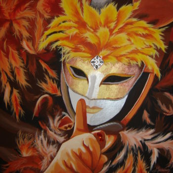 Painting titled ""Masque aux plumes…" by Opale Isis, Original Artwork, Acrylic