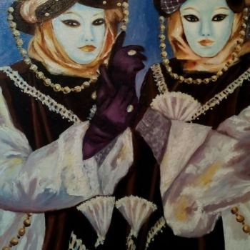 Painting titled ""Masques en velours…" by Opale Isis, Original Artwork, Oil