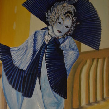 Peinture intitulée ""Le masque aux plis…" par Opale Isis, Œuvre d'art originale, Huile