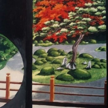 Peinture intitulée ""Jardin japonais à…" par Opale Isis, Œuvre d'art originale, Acrylique