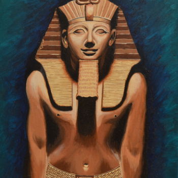 Painting titled ""Statue du pharaon…" by Opale Isis, Original Artwork, Oil