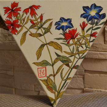 「"fleurs rouges et b…」というタイトルの絵画 Opale Isisによって, オリジナルのアートワーク, アクリル