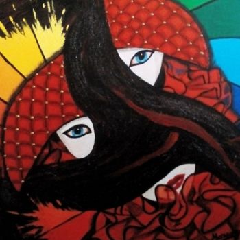 Painting titled ""Arlequin aux yeux…" by Opale Isis, Original Artwork, Acrylic