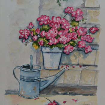 Painting titled "aquarelle "Géranium…" by Opale Isis, Original Artwork, Watercolor