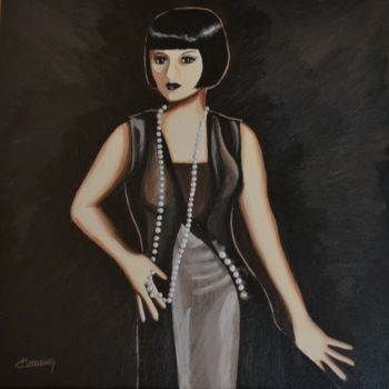 Pintura intitulada ""Femme rétro au lon…" por Opale Isis, Obras de arte originais, Acrílico