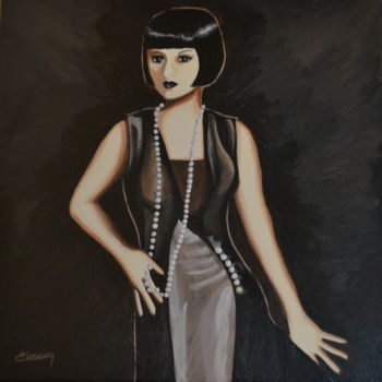 Painting titled ""Femme rétro au lon…" by Opale Isis, Original Artwork, Acrylic