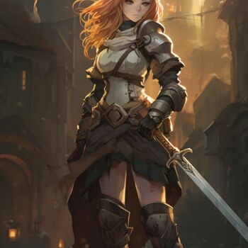Digital Arts titled "Heroic Warrior girl" by C.Moonheart, Original Artwork, AI generated image