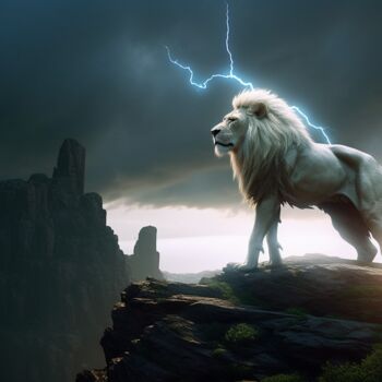 Arte digital titulada "Lion on the cliff w…" por C.Moonheart, Obra de arte original, Imagen generada por IA