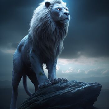 Arte digitale intitolato "Lion on the cliff i…" da C.Moonheart, Opera d'arte originale, Immagine generata dall'IA