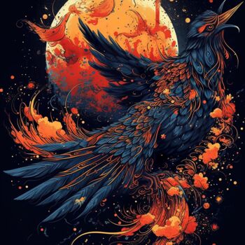 Arte digitale intitolato "Phoenix in Red oran…" da C.Moonheart, Opera d'arte originale, Immagine generata dall'IA