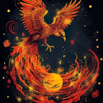 Digital Arts titled "Phoenix in orange r…" by C.Moonheart, Original Artwork, AI generated image