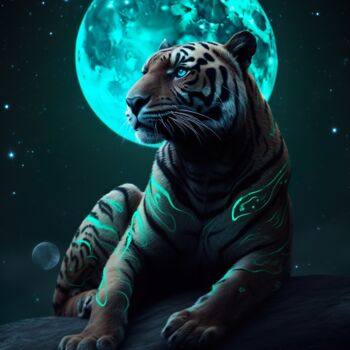 Digital Arts titled "Mystical Tiger with…" by C.Moonheart, Original Artwork, AI generated image