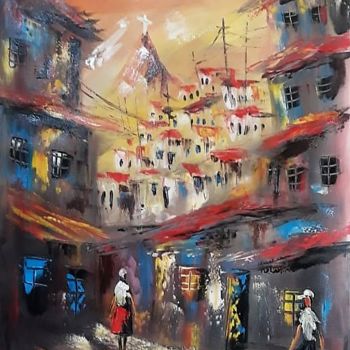 Painting titled "Favela Carioca" by C. Nascimento, Original Artwork, Acrylic