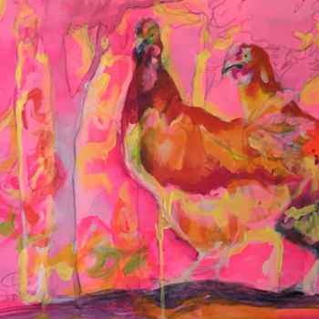 绘画 标题为“Chicken in the morn…” 由Christiane Reisert, 原创艺术品, 丙烯 安装在木质担架架上