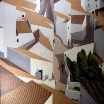 Pintura titulada "Calle entre volúmen…" por Cabestany, Obra de arte original, Oleo
