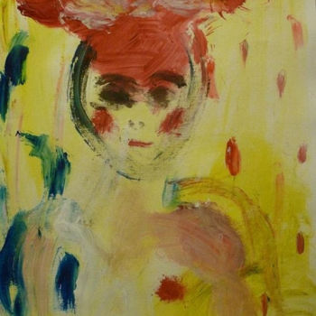 Painting titled "Femme au sein rouge" by Cabir, Original Artwork
