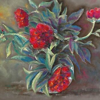 Peinture intitulée "pivoines rouges" par Michèle Lescuyer, Œuvre d'art originale