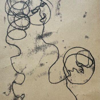 Prenten & gravures getiteld "Young Woman With Ch…" door Cäcilie Von Manal, Origineel Kunstwerk, Monotype