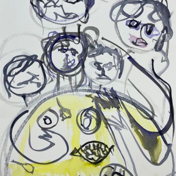 Картина под названием "Papa's Kids" - Cäcilie Von Manal, Подлинное произведение искусства, Акварель
