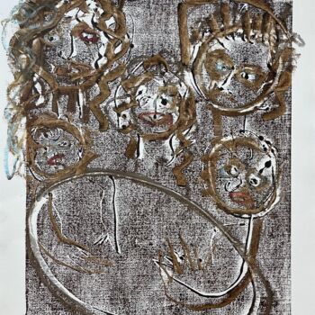Impressões e gravuras intitulada "Family Of Five At D…" por Cäcilie Von Manal, Obras de arte originais, Monotipo