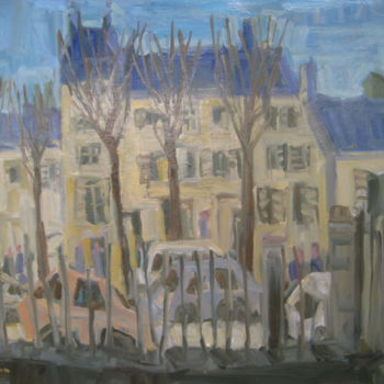 Картина под названием "HENNEBONT place de…" - Gildas Cadic, Подлинное произведение искусства, Масло