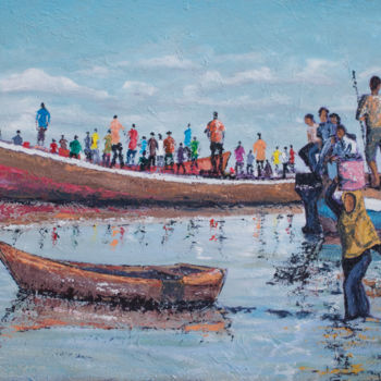 Ζωγραφική με τίτλο "local port,Beach,Ma…" από Othman Mussa, Αυθεντικά έργα τέχνης, Ακρυλικό