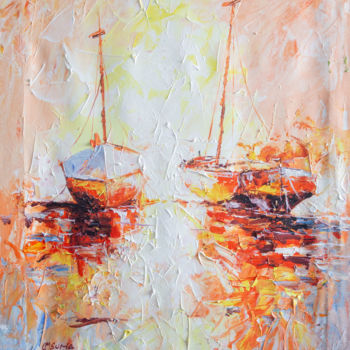 Malerei mit dem Titel "Sun set dhow,Tropic…" von Othman Mussa, Original-Kunstwerk, Acryl