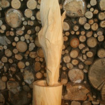 Sculpture titled "CHEVAL D'AUTOMNE" by Caillavet Sculpteur, Original Artwork, Wood