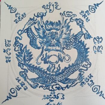 Pintura titulada "Dragão do azul cele…" por Caio Miranda, Obra de arte original, Esmalte