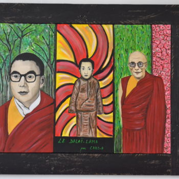 Painting titled "Le Dalaï Lama" by Cako-A, Original Artwork, Acrylic