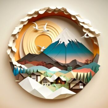 Digitale Kunst getiteld "Le village japonais" door Calahaan, Origineel Kunstwerk, Digitaal Schilderwerk