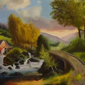 Peinture intitulée "Water mill. Landsca…" par Yevgeny Milanov, Œuvre d'art originale, Huile