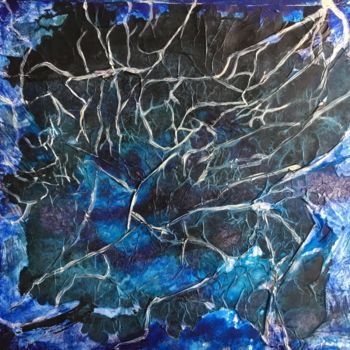 Peinture intitulée "Dendrites bleues" par Danielle Calfond, Œuvre d'art originale, Encre