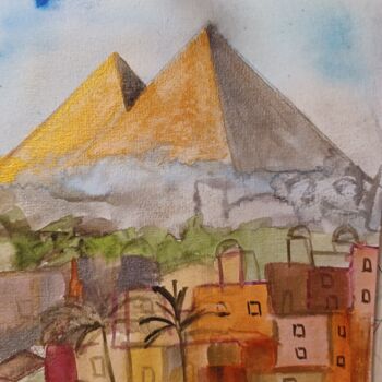 Peinture intitulée "Pyramides" par Danielle Calfond, Œuvre d'art originale, Aquarelle