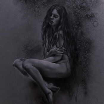 Картина под названием "Breath In, Breath O…" - Calla Tsukishiro, Подлинное произведение искусства, Древесный уголь