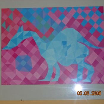 Painting titled "Dinosaurier türkis-…" by Corinna Bucknor, Original Artwork, Tempera