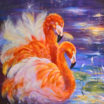 Malerei mit dem Titel "pink flamingo" von Elena, Original-Kunstwerk, Öl