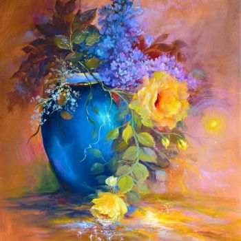 제목이 "lilac in blue vase"인 미술작품 Elena로, 원작, 기름