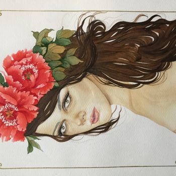 绘画 标题为“Primavera roja” 由Camila Cataldo, 原创艺术品, 墨