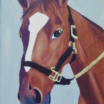 Painting titled "Cavalo corredor" by Camila Cardoso, Original Artwork, Acrylic Mounted on Wood Panel