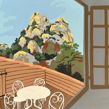 Pittura intitolato "Terrasse avec vue s…" da Camille Castillon, Opera d'arte originale, Acrilico Montato su Altro pannello r…