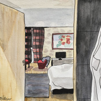 Zeichnungen mit dem Titel "Hôtel" von Camille Rouschmeyer, Original-Kunstwerk, Aquarell