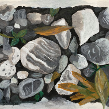 Peinture intitulée "Pierres, feuilles e…" par Camille Rouschmeyer, Œuvre d'art originale, Acrylique