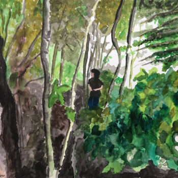Malarstwo zatytułowany „Au coeur de la forêt” autorstwa Camille Rouschmeyer, Oryginalna praca, Akwarela