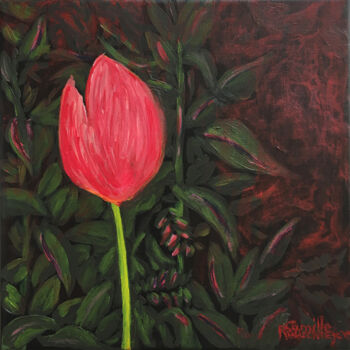 Malarstwo zatytułowany „Rose tulipe” autorstwa Camille Rouschmeyer, Oryginalna praca, Akryl Zamontowany na Drewniana rama no…