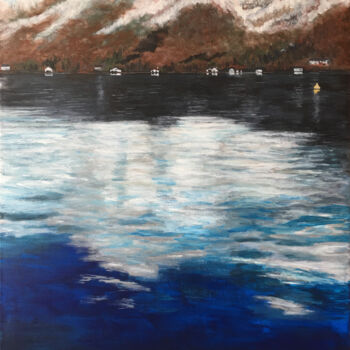 Painting titled "Lac d'Annecy : coul…" by Camille Rouschmeyer, Original Artwork, Acrylic Mounted on Wood Stretcher frame