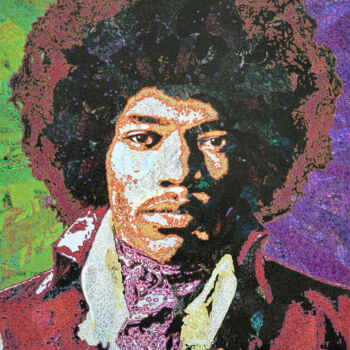 Peinture intitulée "Jimi Hendrix" par Camille Sohier, Œuvre d'art originale, Collage numérique Monté sur Châssis en bois