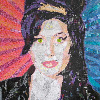 Schilderij getiteld "Amy Winehouse" door Camille Sohier, Origineel Kunstwerk, Digitale collage Gemonteerd op Frame voor hout…